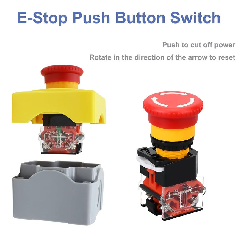 AXTHCHO Emergency Stop Button Switch E-Stop Momentary Shut Off Red PushButton Switches 1NO 1NC 660V 10A with Box - Image 3